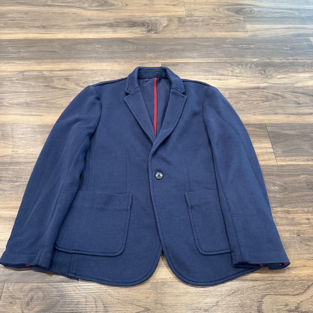 Marine Layer Blazer Mens 38 Navy Blue Cotton Fleece Knit Sport Coat Jacket